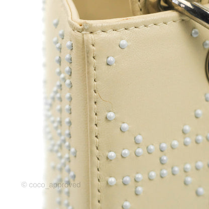 Christian Dior Lady Dior White Studded Light Beige Silver Hardware