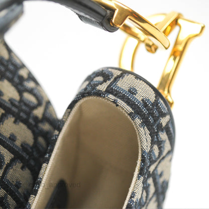 Christian Dior Saddle Bag Navy Dior Oblique Embroidery Gold Hardware