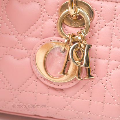 Christian Dior Lady D-Joy Micro Bag Antique Pink Lambskin Heart Quilted