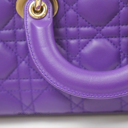 Dior Small Lady D-Joy Bag Purple Lambskin Cannage Gold Hardware