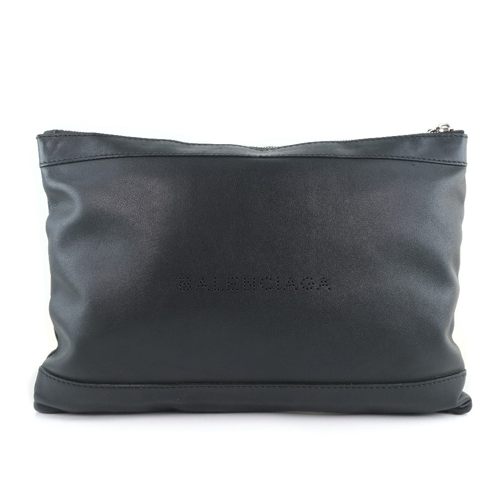 BALENCIAGA business bag 37373 Calfskin black Clutch bag Navy clip M unisex(Unisex)