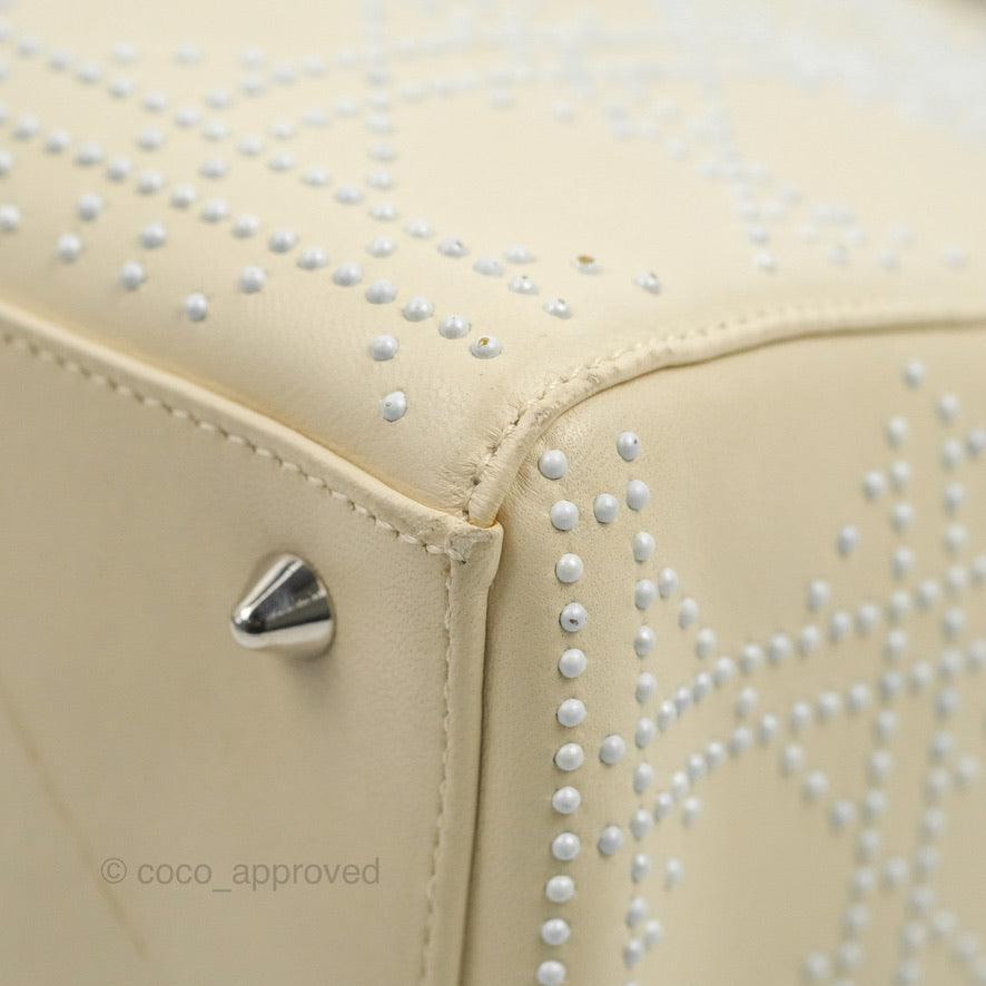 Christian Dior Lady Dior White Studded Light Beige Silver Hardware