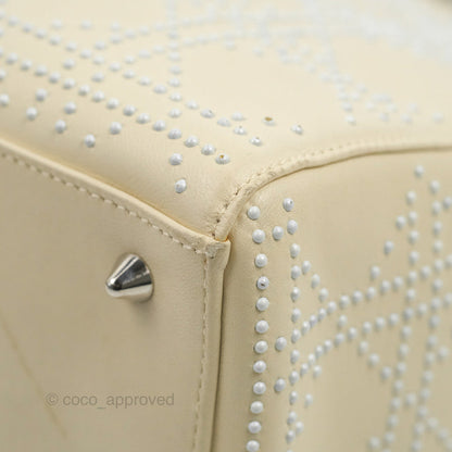 Christian Dior Lady Dior White Studded Light Beige Silver Hardware
