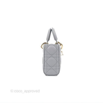 Dior Small Lady D-Joy Bag Grey Lambskin Cannage Gold Hardware