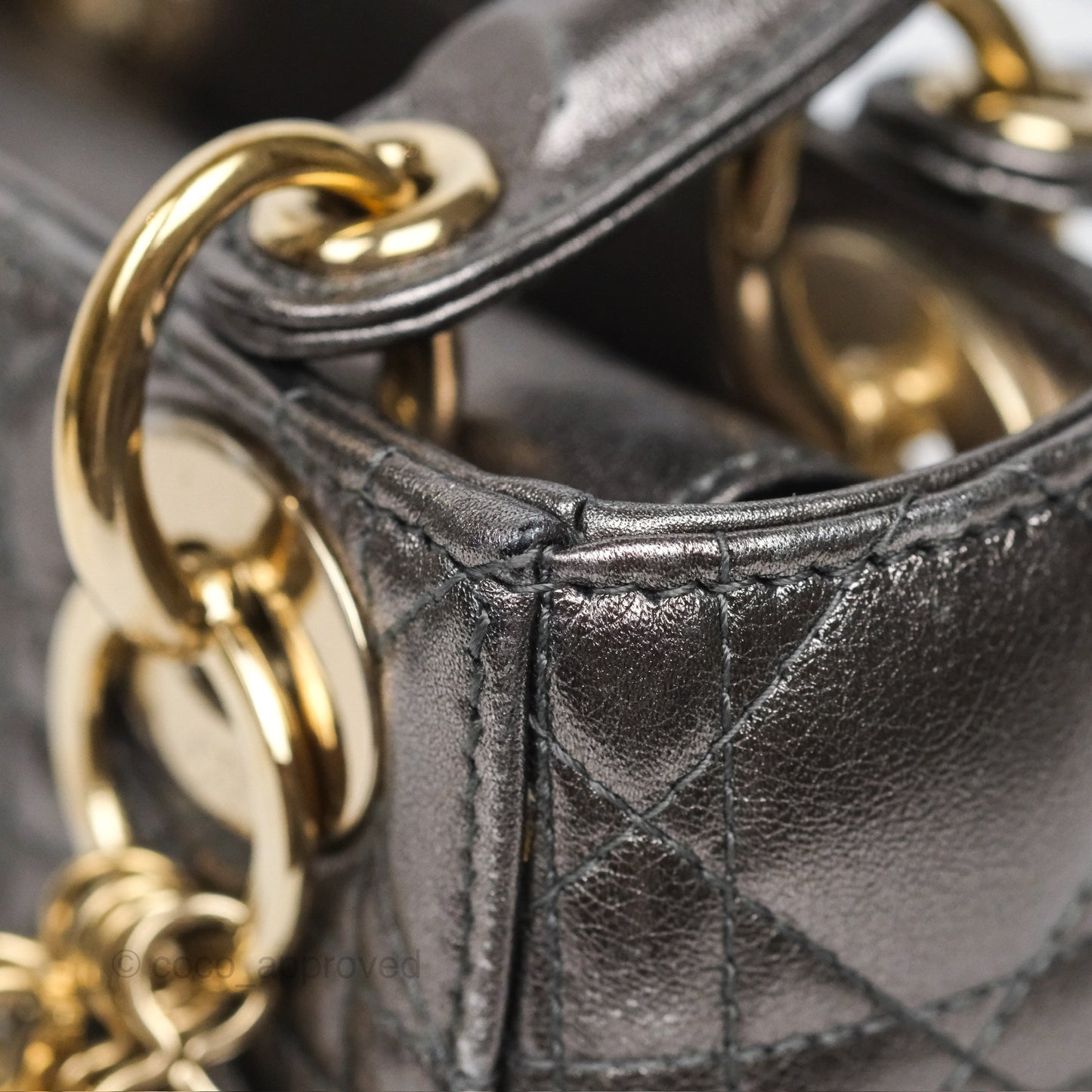 Christian Dior Mini Lady Dior Metallic Dark Grey Lambskin Cannage Gold Hardware