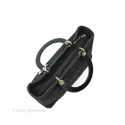 Christian Dior Vintage Large Cannage Fabric Black Lady Dior Silver Hardware
