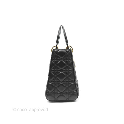 Christian Dior Medium Lady Dior Black Lambskin Gold Hardware