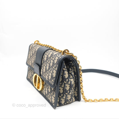 Christian Dior 30 Montaigne with Chain Blue Dior Oblique Jacquard