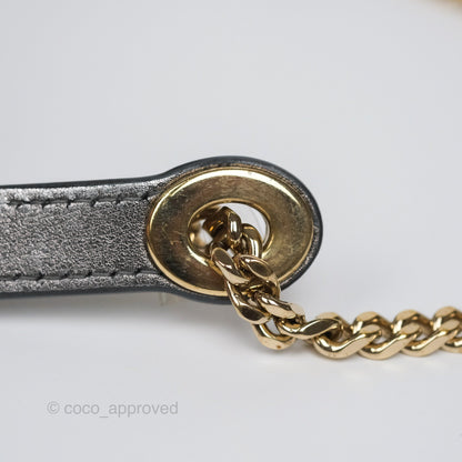Christian Dior Mini Lady Dior Metallic Dark Grey Lambskin Cannage Gold Hardware