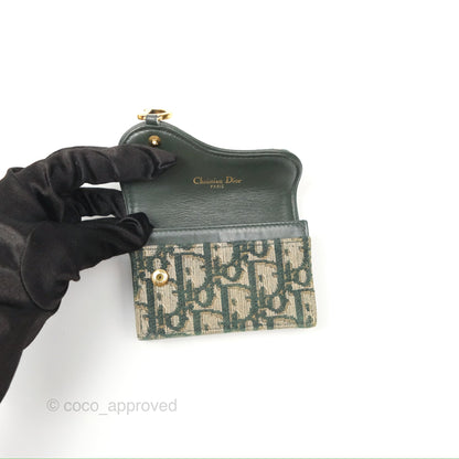 Christian Dior Saddle Flap Card Holder Green Dior Oblique Jacquard