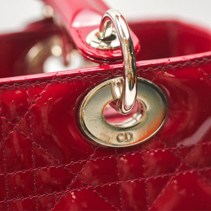 Christian Dior Medium Lady Dior Red Patent Silver Hardware