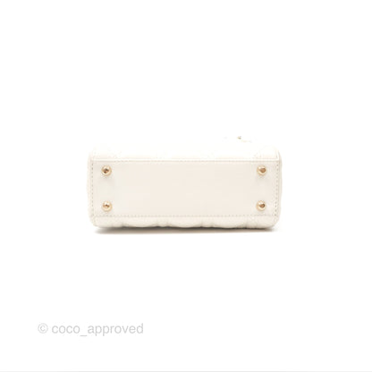 Christian Dior Cannage Mini Lady Dior White Gold Hardware