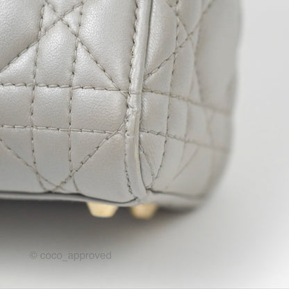 Christian Dior Mini Lady Dior Iridescent Light Grey Cannage Lambskin Gold Hardware