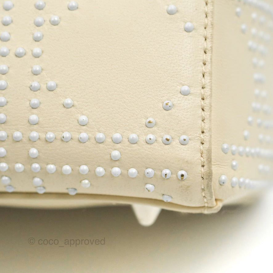 Christian Dior Lady Dior White Studded Light Beige Silver Hardware