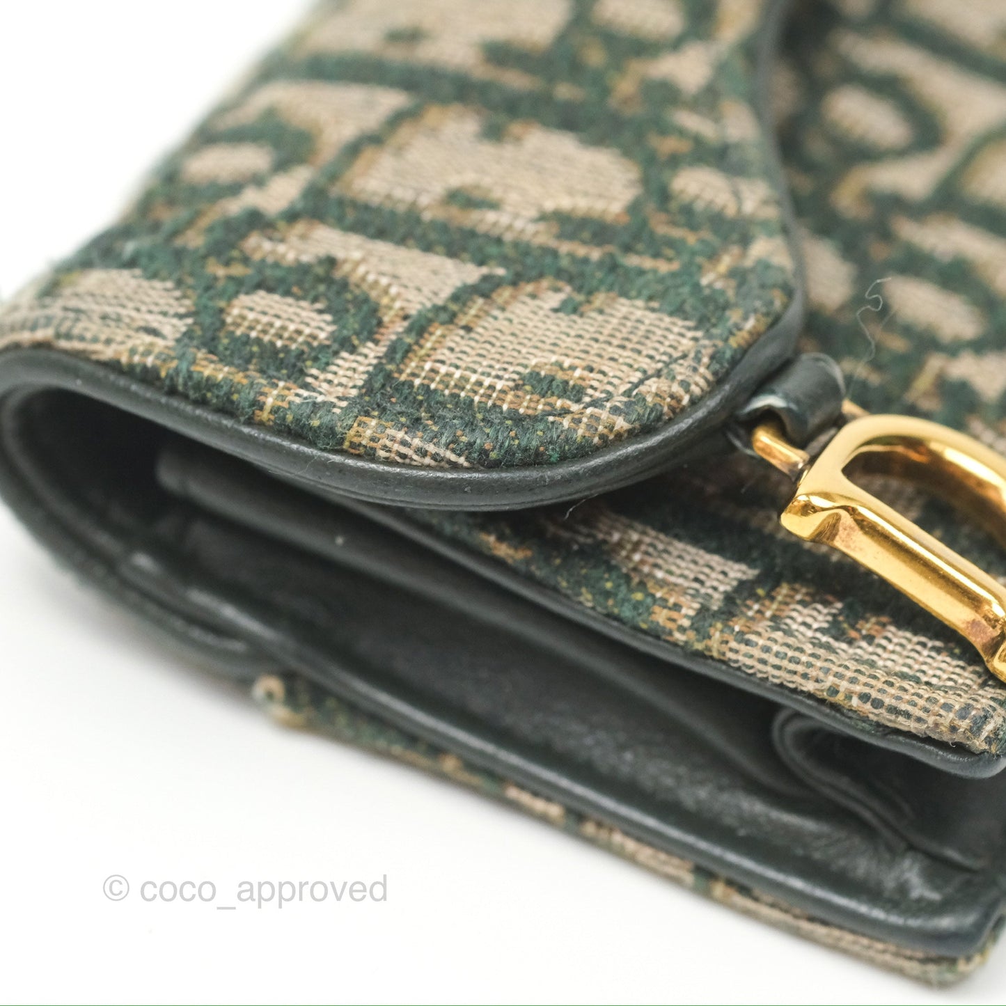 Christian Dior Saddle Flap Card Holder Green Dior Oblique Jacquard
