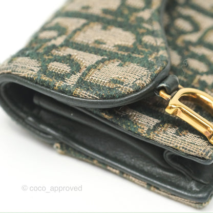 Christian Dior Saddle Flap Card Holder Green Dior Oblique Jacquard