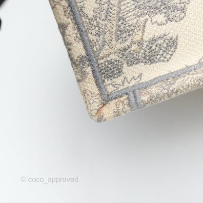 Christian Dior Medium (Old Small) Book Tote Embroidered Toile De Jouy Light Grey Canvas