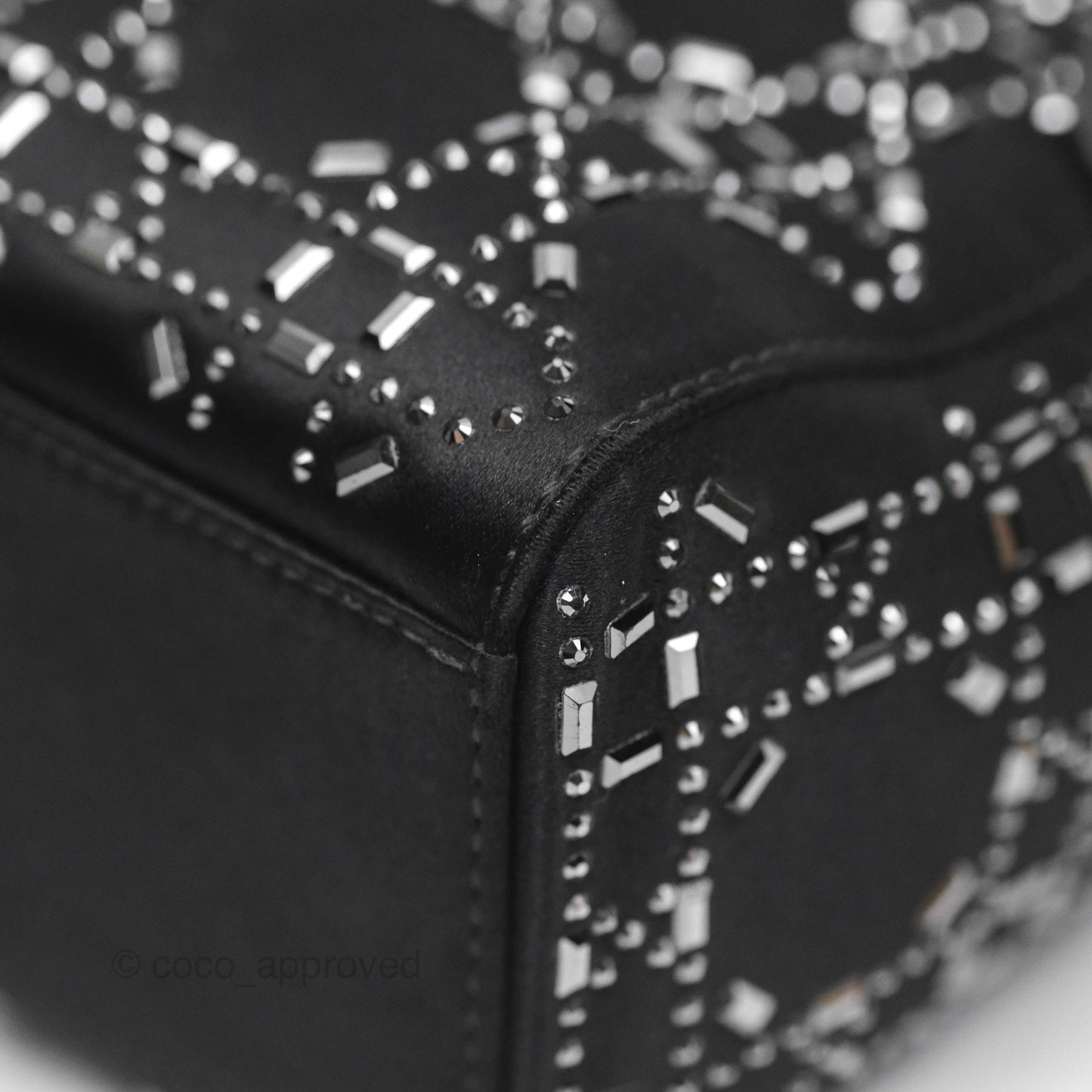 Christian Dior Mini Lady Dior Bag Black Strass Cannage Satin Silver Hardware