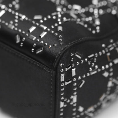 Christian Dior Mini Lady Dior Bag Black Strass Cannage Satin Silver Hardware