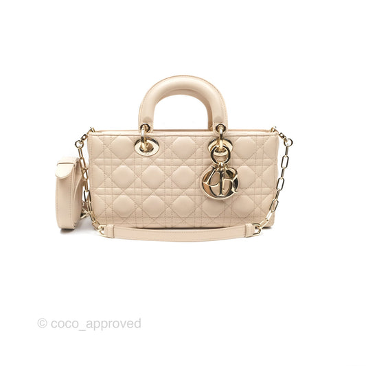 Christian Dior Medium Lady D-Joy Bag Beige Lambskin Cannage Gold Hardware