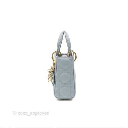 Christian Dior Micro Lady Dior Cannage Blue Grey Lambskin Gold Hardware