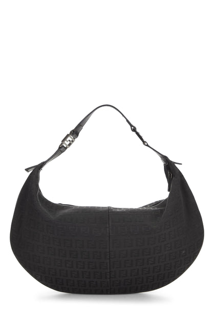 Fendi,  Black Zucchino Canvas Hobo Bag, Black