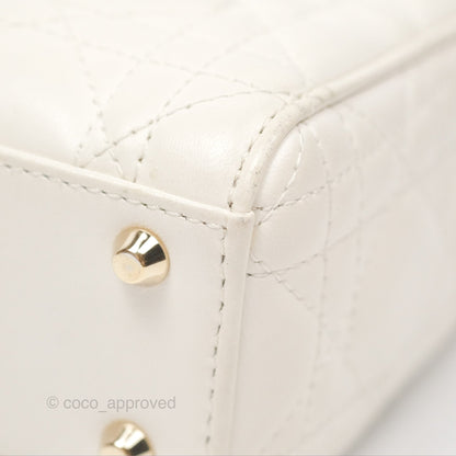 Christian Dior Cannage Mini Lady Dior White Gold Hardware