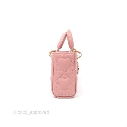 Christian Dior Lady D-Joy Micro Bag Antique Pink Lambskin Heart Quilted