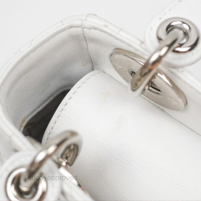 Christian Dior Cannage Mini Lady Dior White Silver Hardware