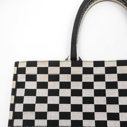 Christian Dior Large Book Tote Checkered Black/ White Canvas