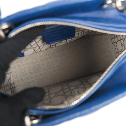 Christian Dior Medium Lady Dior Cannage Dark Blue Lambskin Silver Hardware