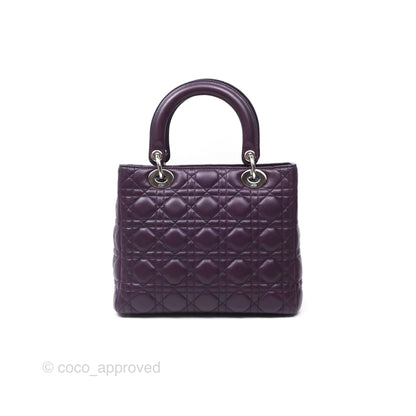 Christian Dior Medium Lady Dior Dark Purple Lambskin Silver Hardware