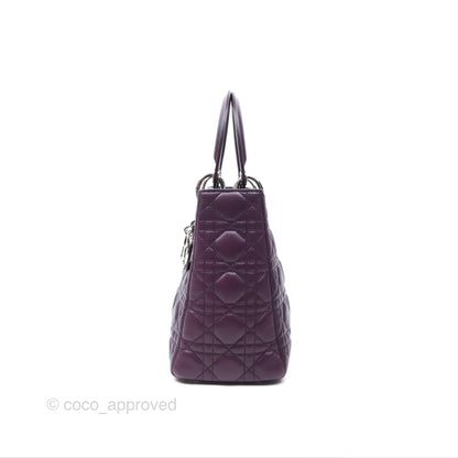 Christian Dior Medium Lady Dior Dark Purple Lambskin Silver Hardware