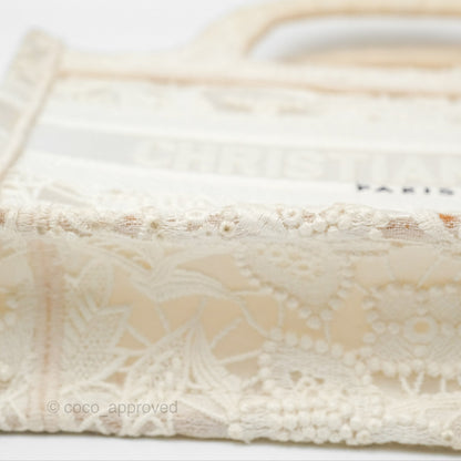 Dior Mini Book Tote Natural Macramé-Effect Embroidery