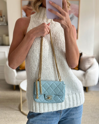 Chanel Powder Blue Mini Square Flap Bag with Gold Hardware