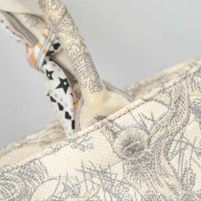 Christian Dior Medium (Old Small) Book Tote Embroidered Toile De Jouy Light Grey Canvas