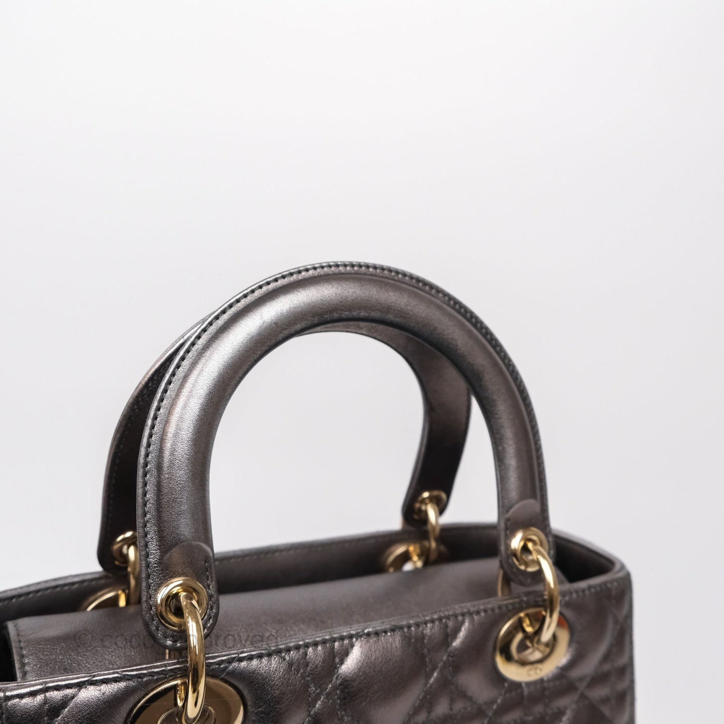 Christian Dior Medium Lady Dior Metallic Dark Grey Lambskin Gold Hardware