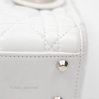 Christian Dior Cannage Mini Lady Dior White Silver Hardware