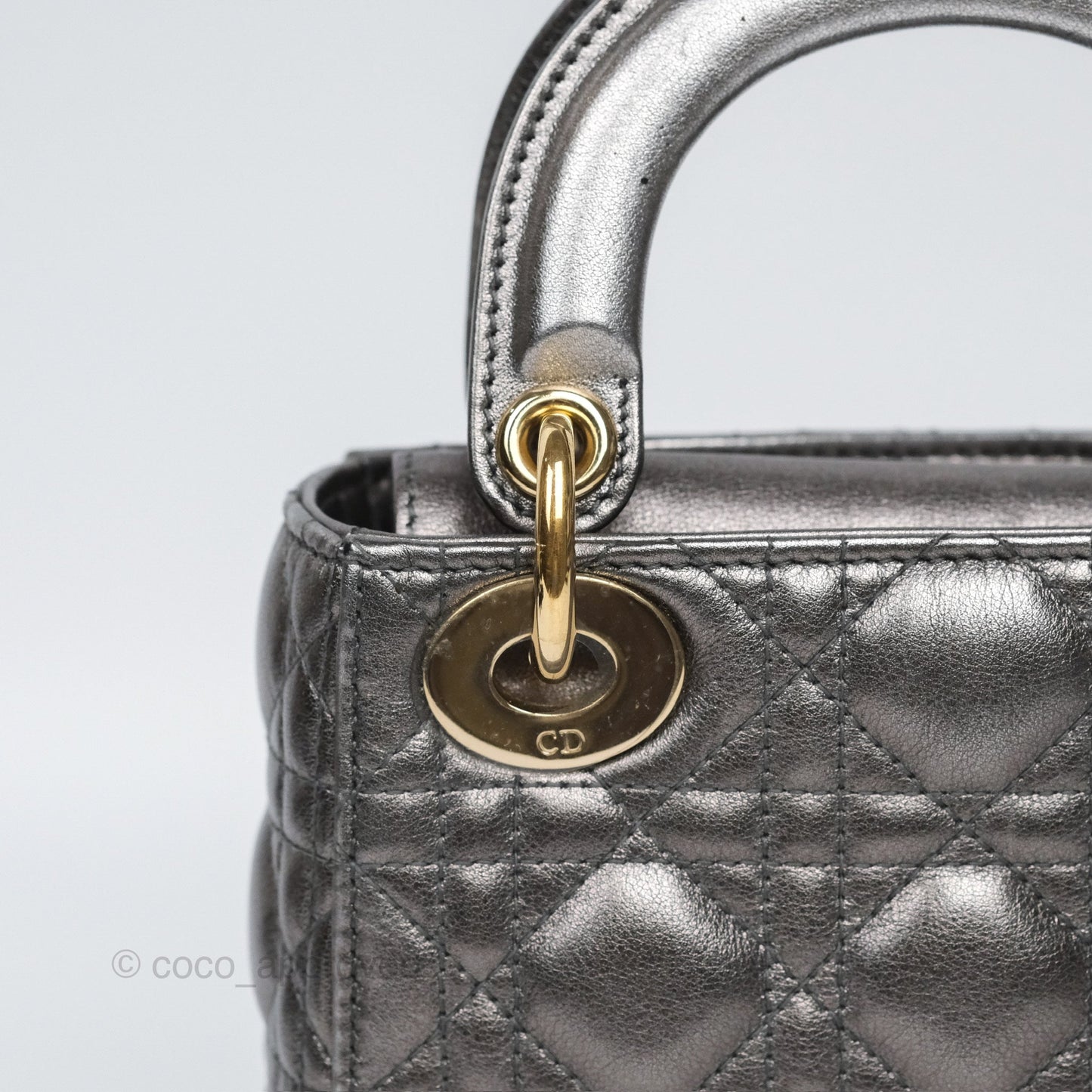 Christian Dior Mini Lady Dior Metallic Dark Grey Lambskin Cannage Gold Hardware