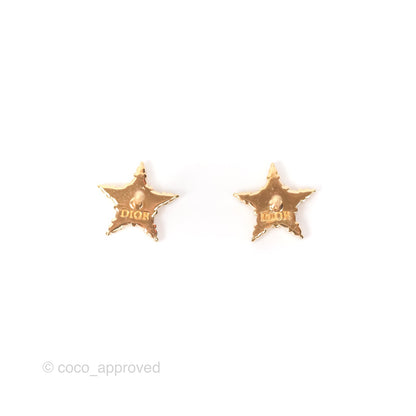 Christian Dior Crystal Star Drop Clover Earrings Gold Tone