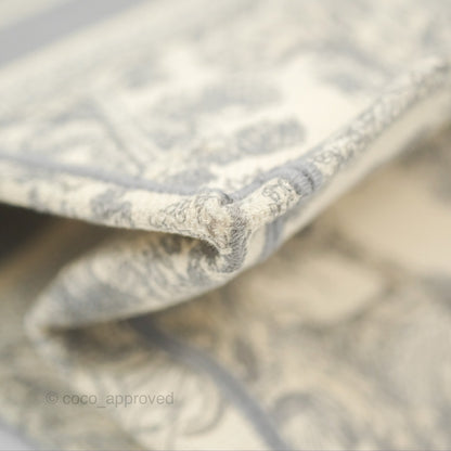 Christian Dior Medium (Old Small) Embroidered Toile De Jouy Light Grey Canvas Book Tote