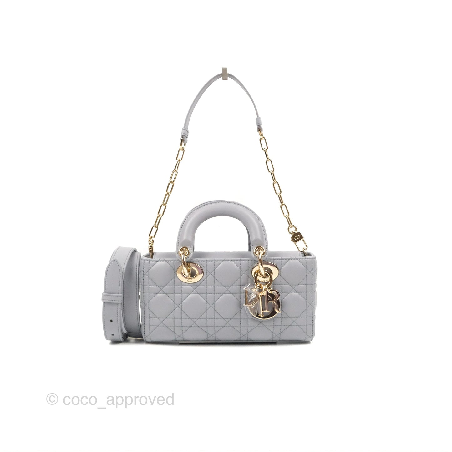 Dior Small Lady D-Joy Bag Grey Lambskin Cannage Gold Hardware