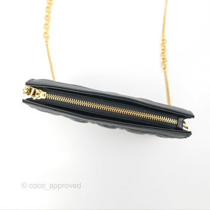 Dior Caro Zipped Pouch With Chain Black Cannage Calfskin