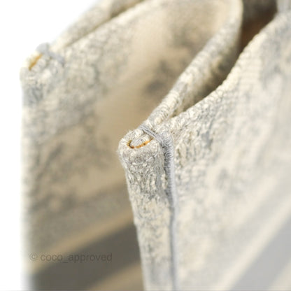 Christian Dior Medium (Old Small) Embroidered Toile De Jouy Light Grey Canvas Book Tote