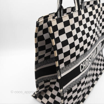 Christian Dior Large Book Tote Checkered Black/ White Canvas