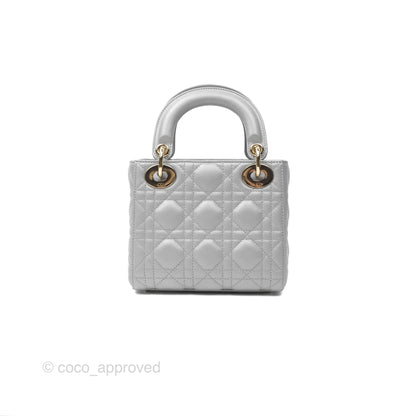 Christian Dior Mini Lady Dior Opaline Gray Pearlescent Cannage Lambskin