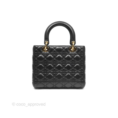 Christian Dior Medium Lady Dior Black Lambskin Gold Hardware