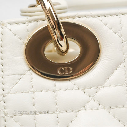 Christian Dior Mini Lady Dior Latte Cannage Lambskin Gold Hardware