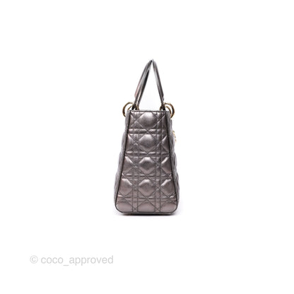 Christian Dior Medium Lady Dior Metallic Dark Grey Lambskin Gold Hardware