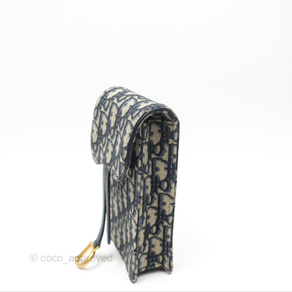 Dior Vertical Saddle Phone Holder Navy Oblique Canvas